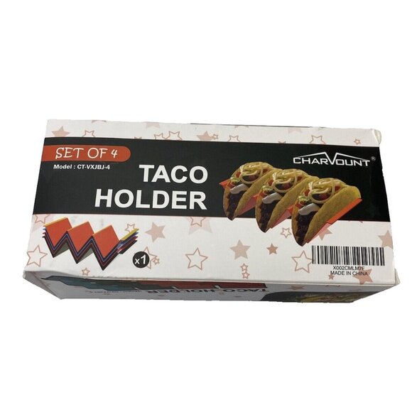 Taco Holders for Parties/Eating Taco Stands, Multicolor Red Blue NEW 4pc Set - Picture 2 of 6